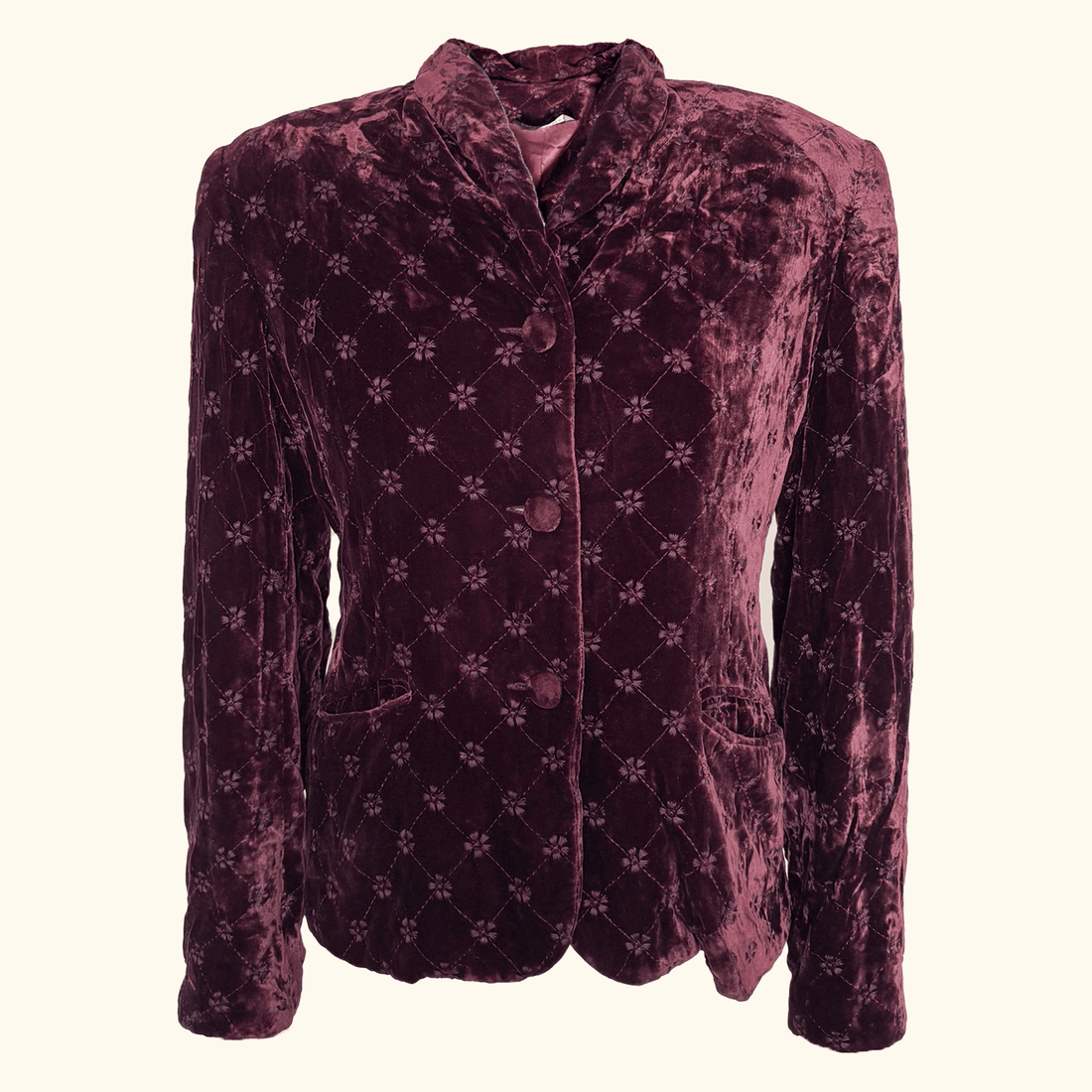 Vintage Laura Ashley Burgundy Velvet Floral Blazer - Size 12