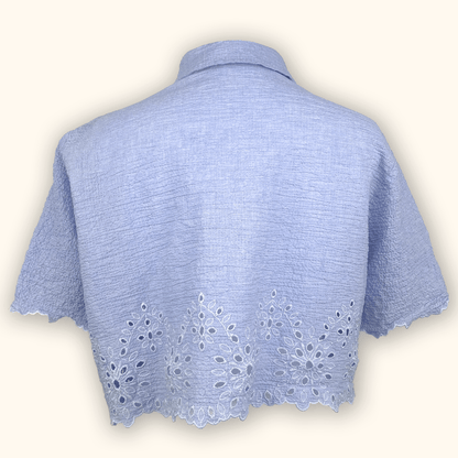Zara Light Blue Cropped Shirt - Size XL