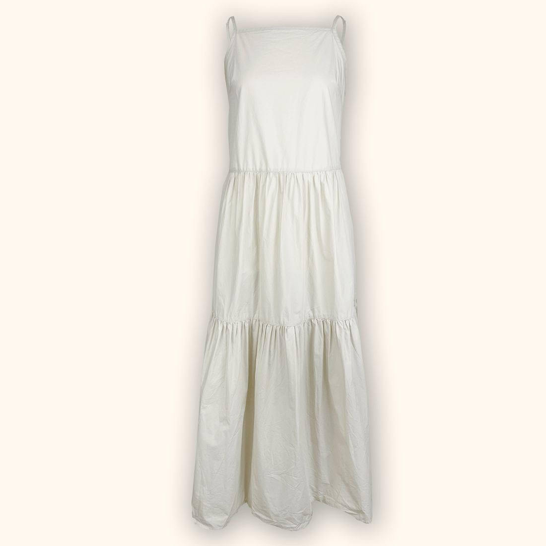 Monki Cream Cotton Tiered Midi Dress - Size Small