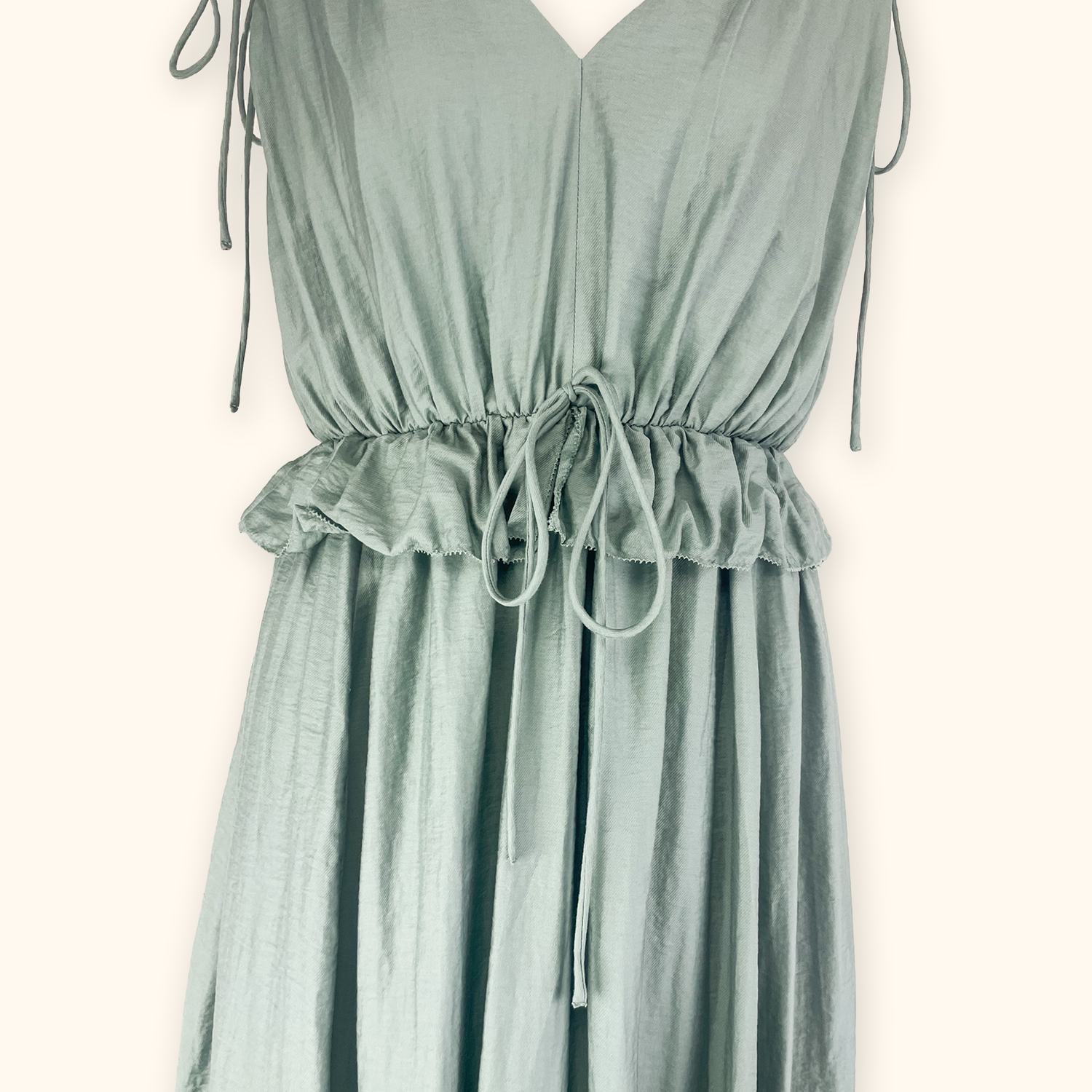 H&amp;M Grey Green Sleeveless V-Neck Midi Dress - Size Small