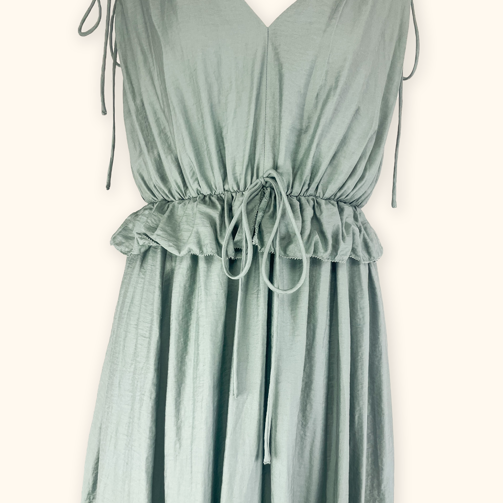 H&amp;M Grey Green Sleeveless V-Neck Midi Dress - Size Small