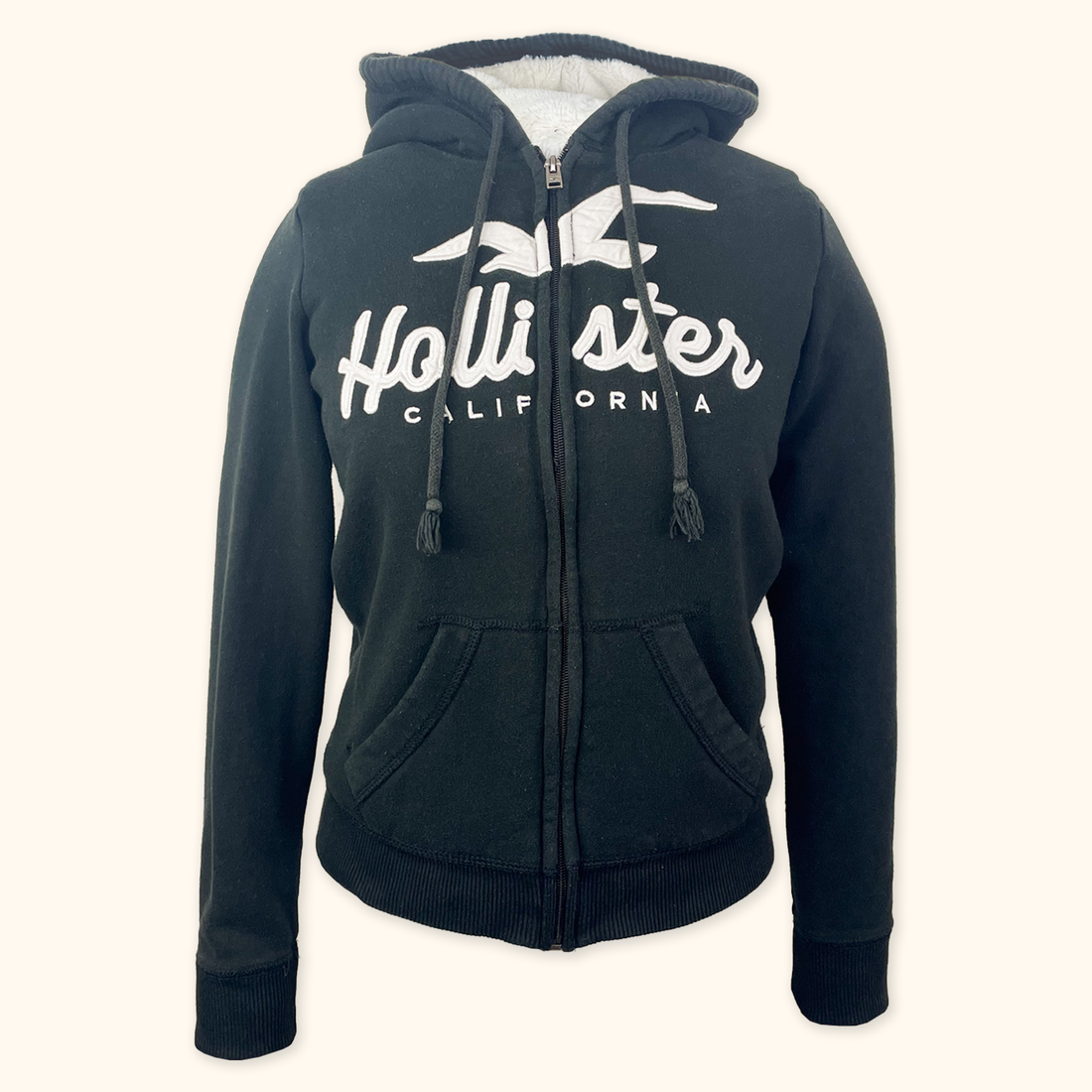 Hollister Black Fleece Lined Zip Up Hoodie - Size XS Hollister