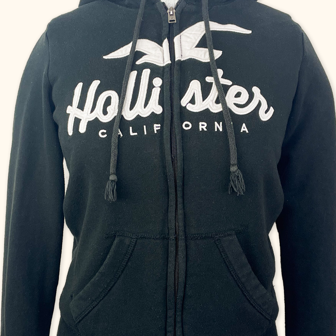 Hollister Black Fleece Lined Zip Up Hoodie - Size XS Hollister
