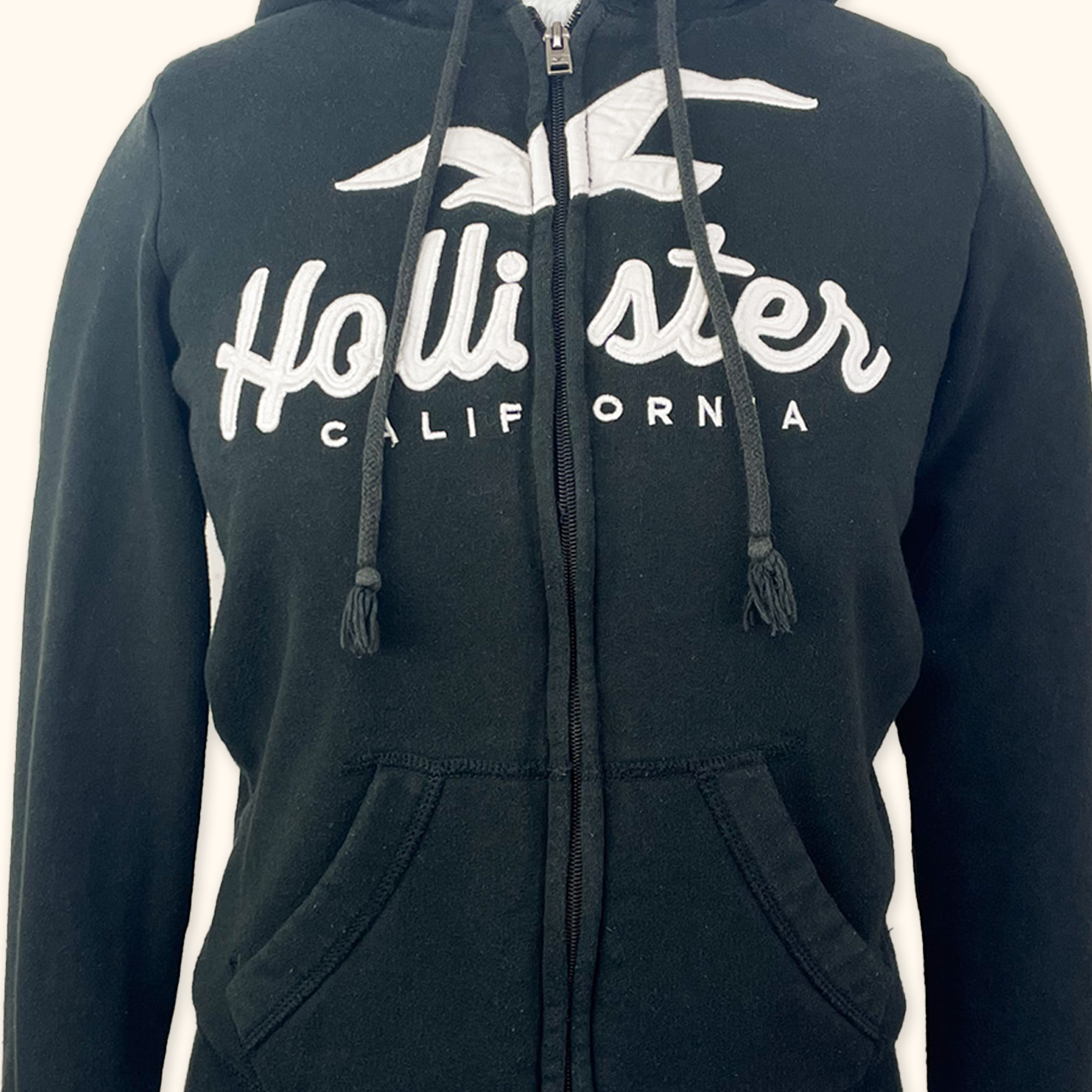 Hollister Black Fleece Lined Zip Up Hoodie - Size XS Hollister
