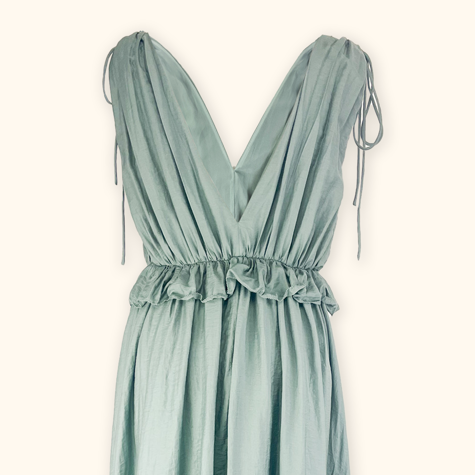 H&amp;M Grey Green Sleeveless V-Neck Midi Dress - Size Small