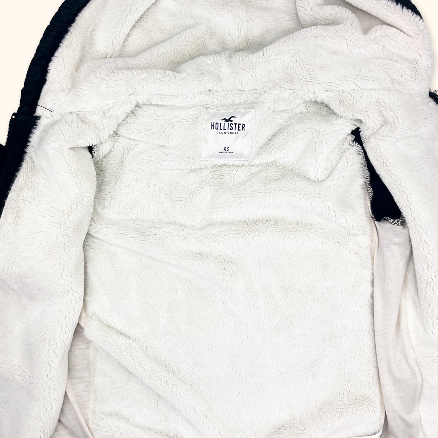 Hollister Black Fleece Lined Zip Up Hoodie - Size XS Hollister
