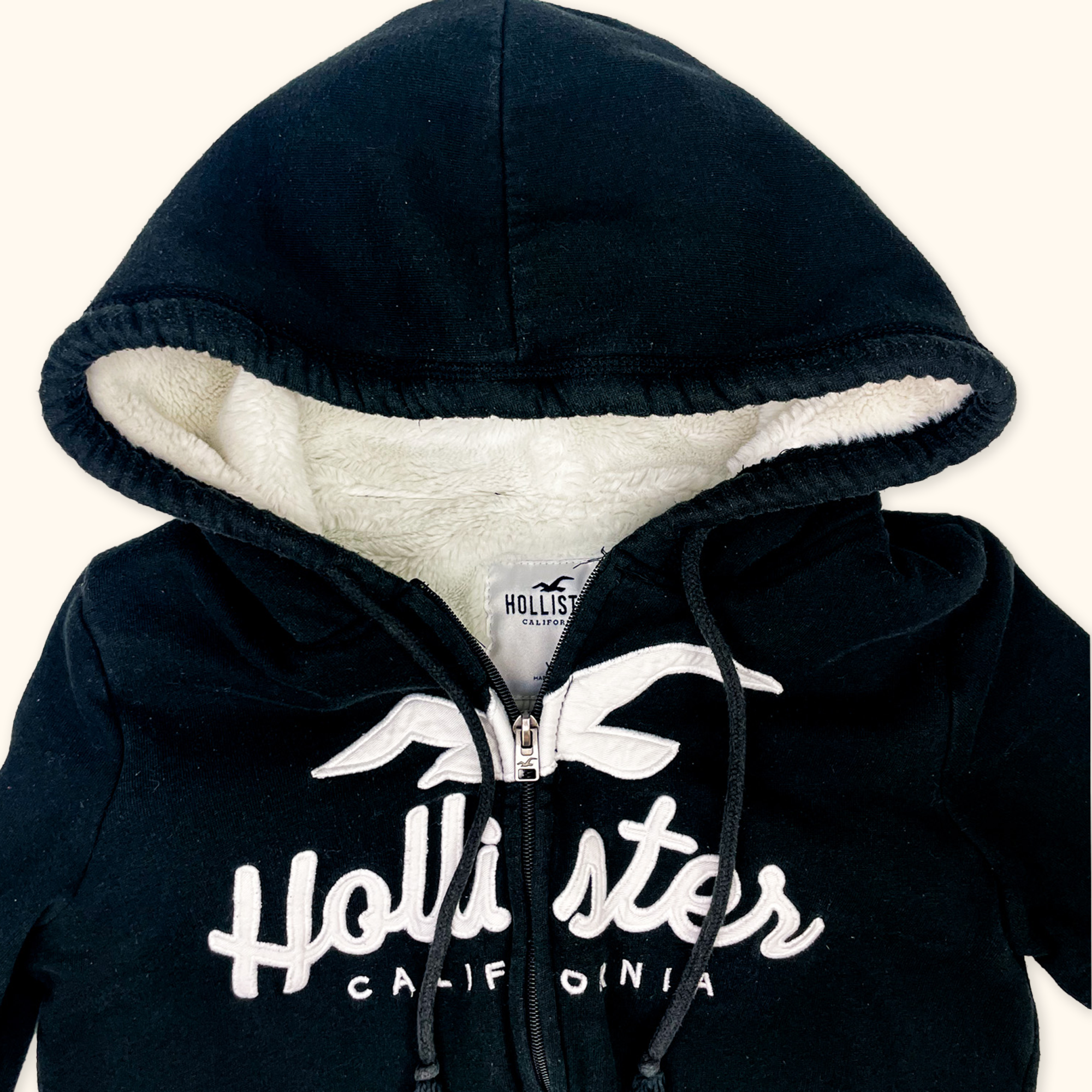 Hollister Black Fleece Lined Zip Up Hoodie - Size XS Hollister