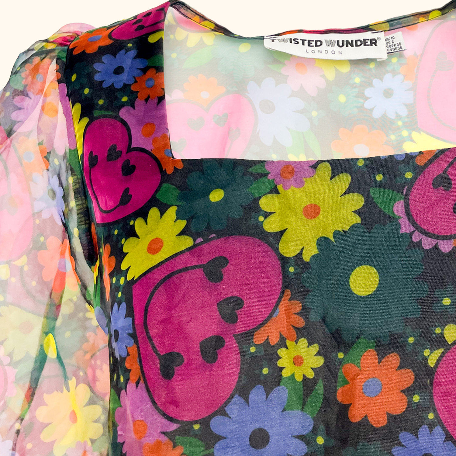 Twisted Wunder Smiley Face Organza Dress - Size 10