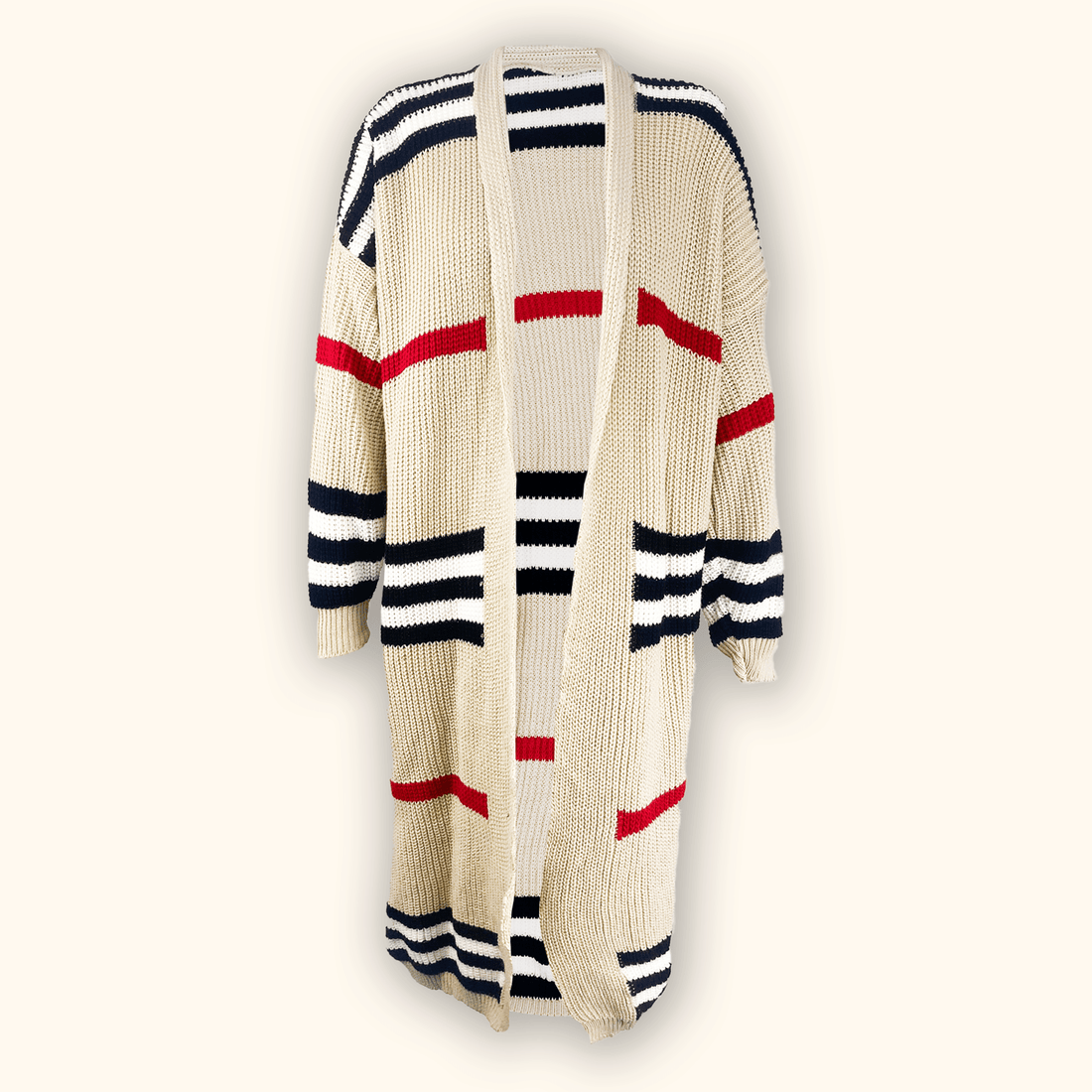 Striped Longline Chunky Knit Cardigan - Size 18