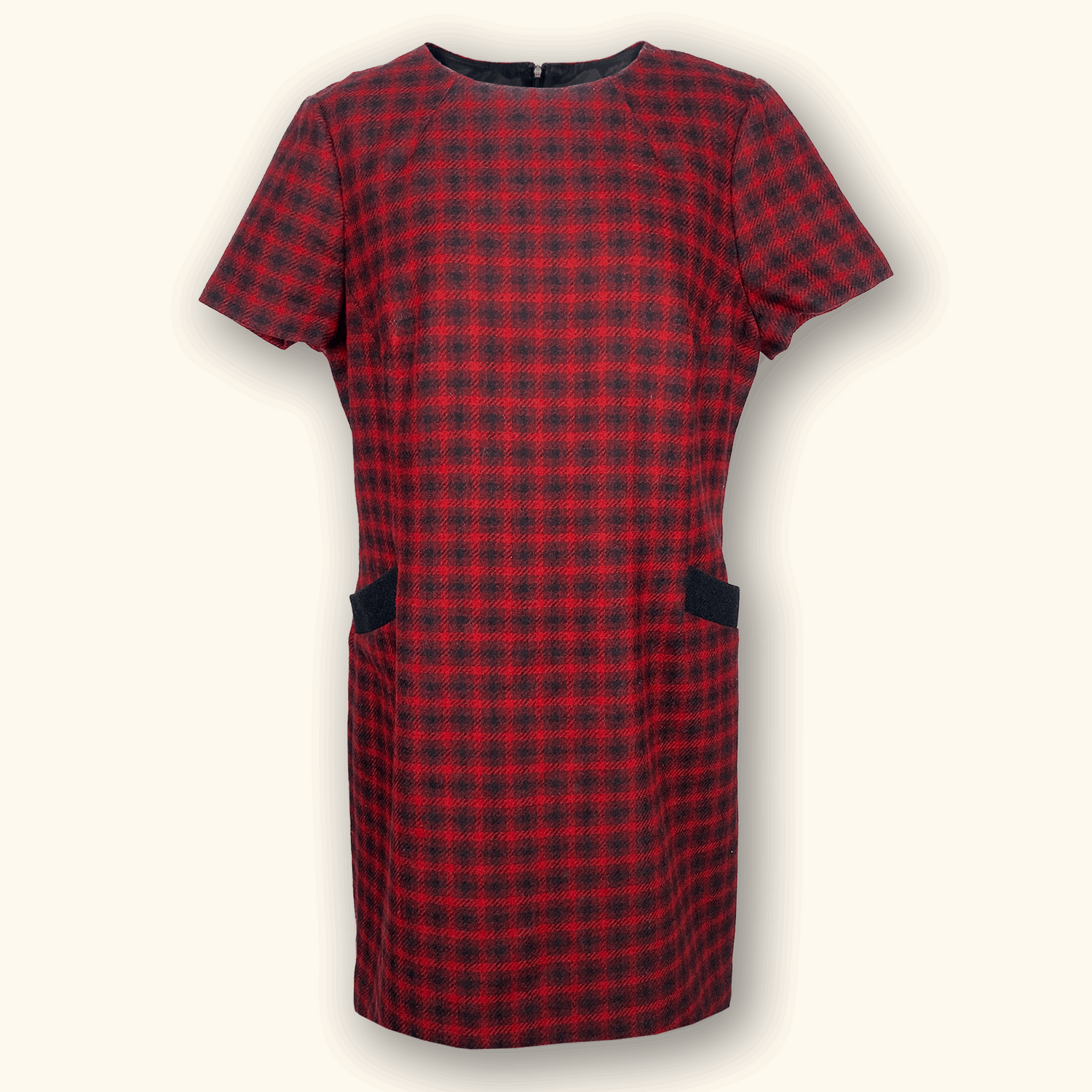 Hobbs Moon Red Check Wool Dress - Size 16