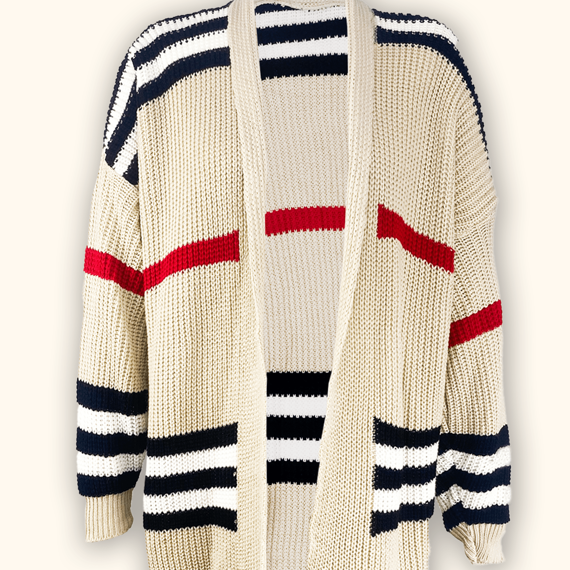 Striped Longline Chunky Knit Cardigan - Size 18