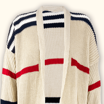 Striped Longline Chunky Knit Cardigan - Size 18