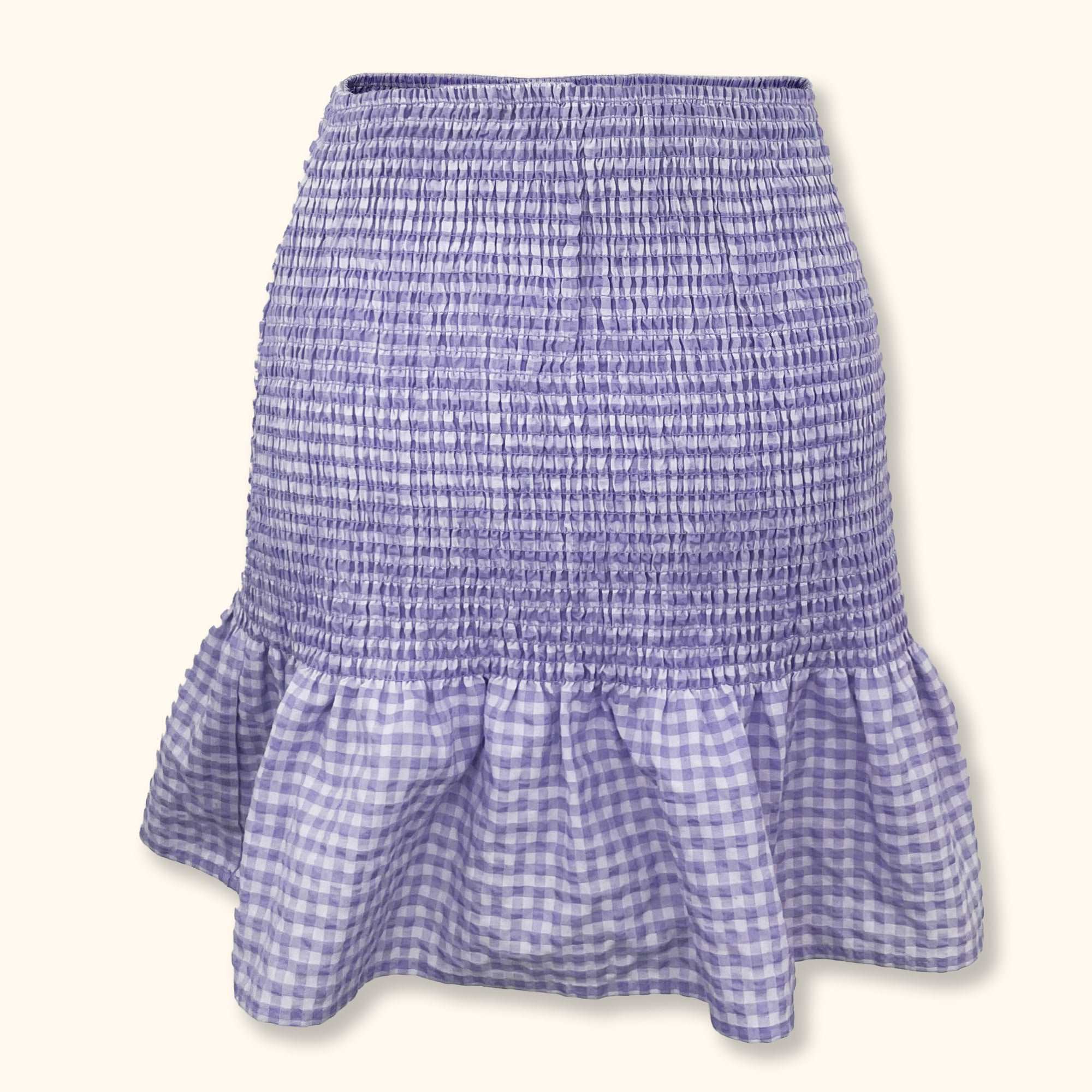 H&amp;M Purple Gingham Ruched Ruffle Mini Skirt - Size XS