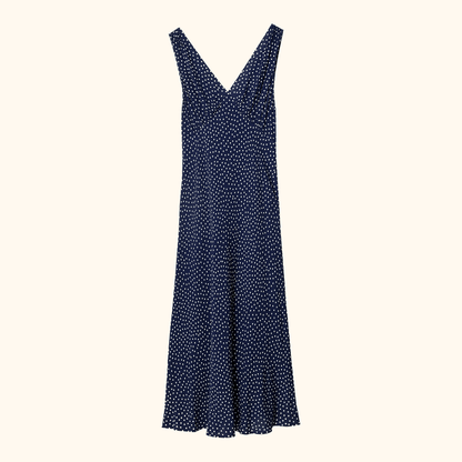 Rixo Sandrine Navy Polka Dot Midi Dress - Size 12