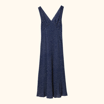 Rixo Sandrine Navy Polka Dot Midi Dress - Size 12