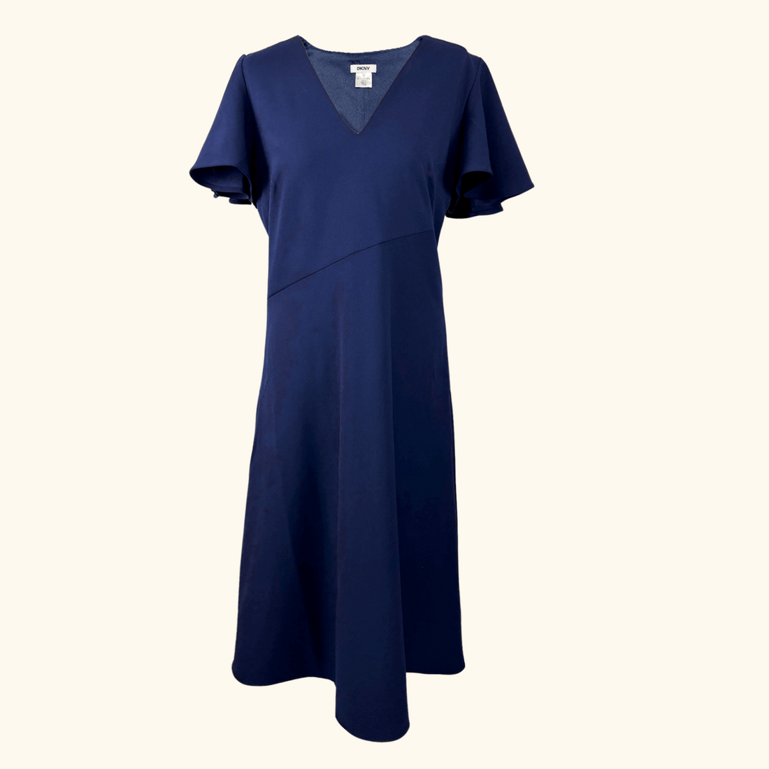 DKNY Navy Blue Ruffle Sleeve Midi Dress - Size Large DKNY