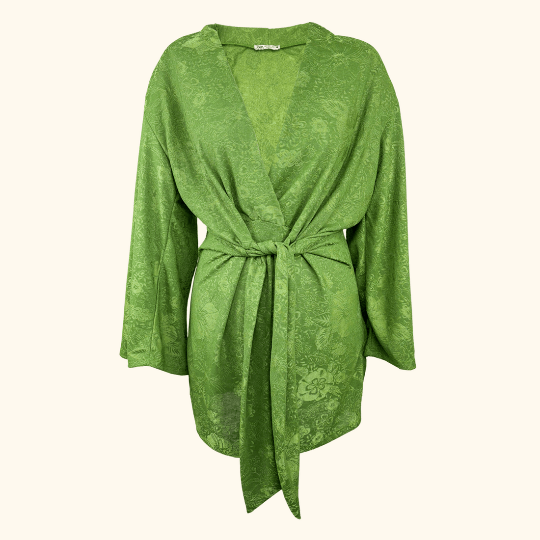 Zara Green Oriental Jacquard Wrap Dress Mini - Size Small Zara
