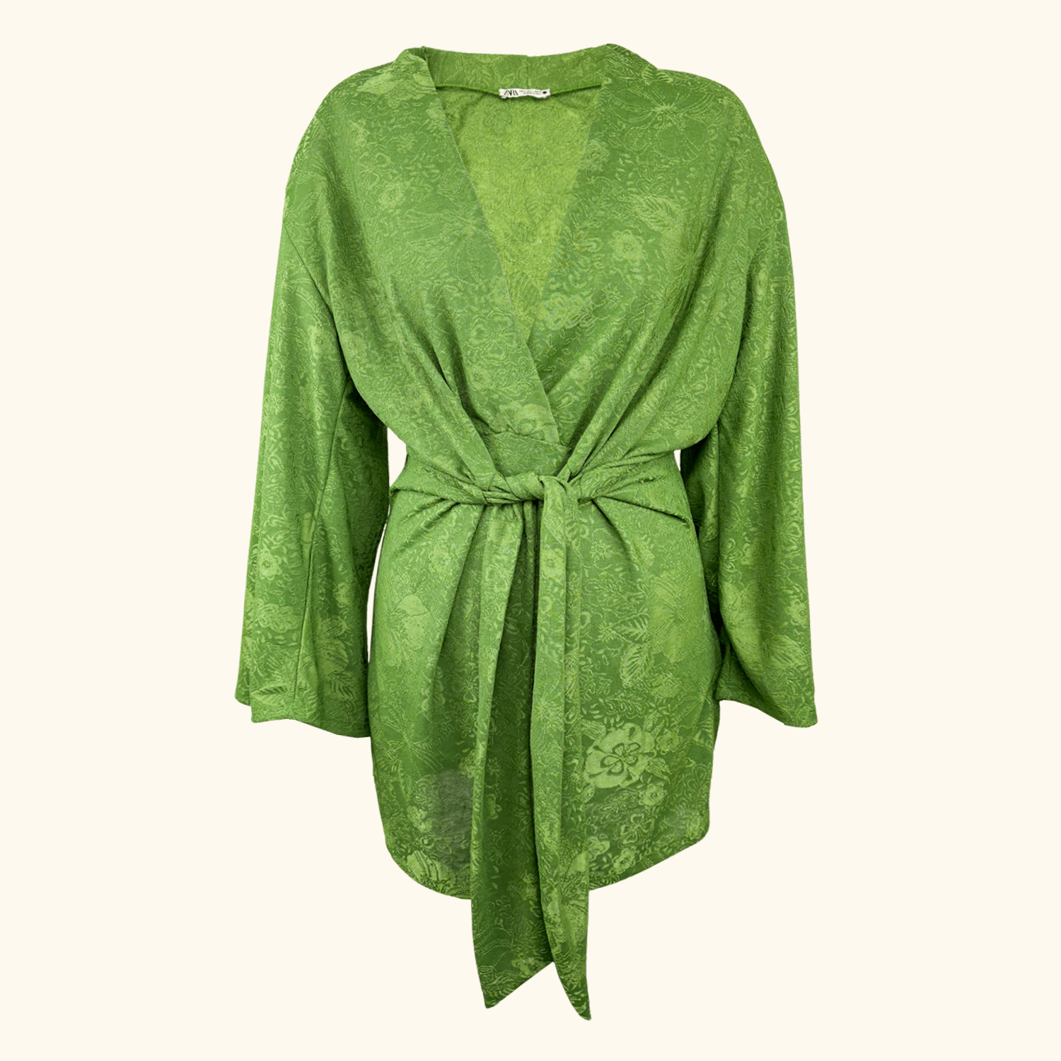 Zara Green Oriental Jacquard Wrap Dress Mini - Size Small Zara