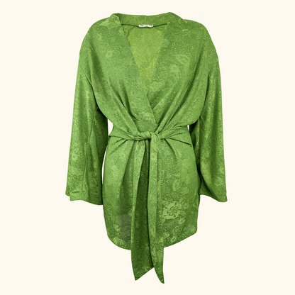 Zara Green Oriental Jacquard Wrap Dress Mini - Size Small Zara