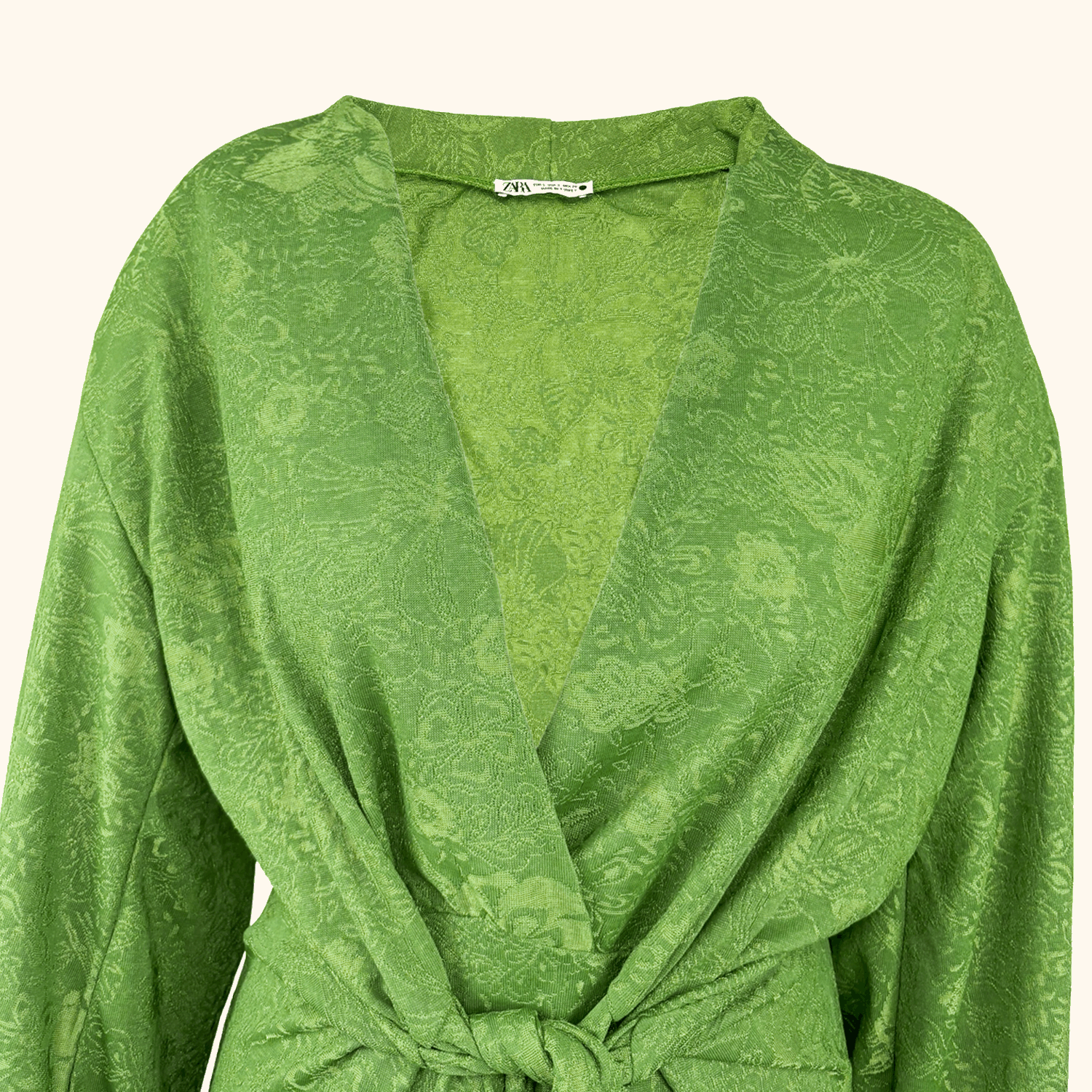 Zara Green Oriental Jacquard Wrap Dress Mini - Size Small Zara