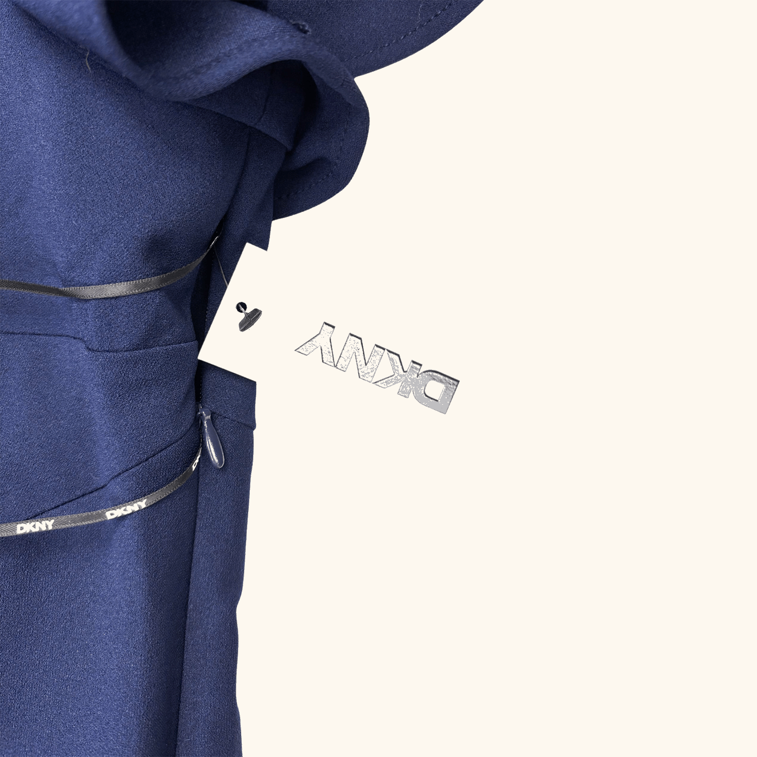 DKNY Navy Blue Ruffle Sleeve Midi Dress - Size Large DKNY