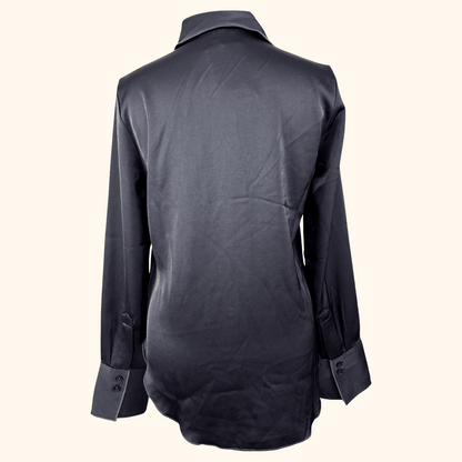H&amp;M Black Satin Long Sleeve Shirt - Size XS H&amp;M