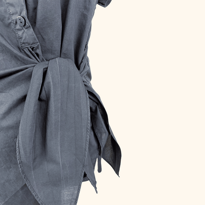 Zara Navy Cotton Short Sleeve Wrap Shirt - Size Medium Zara