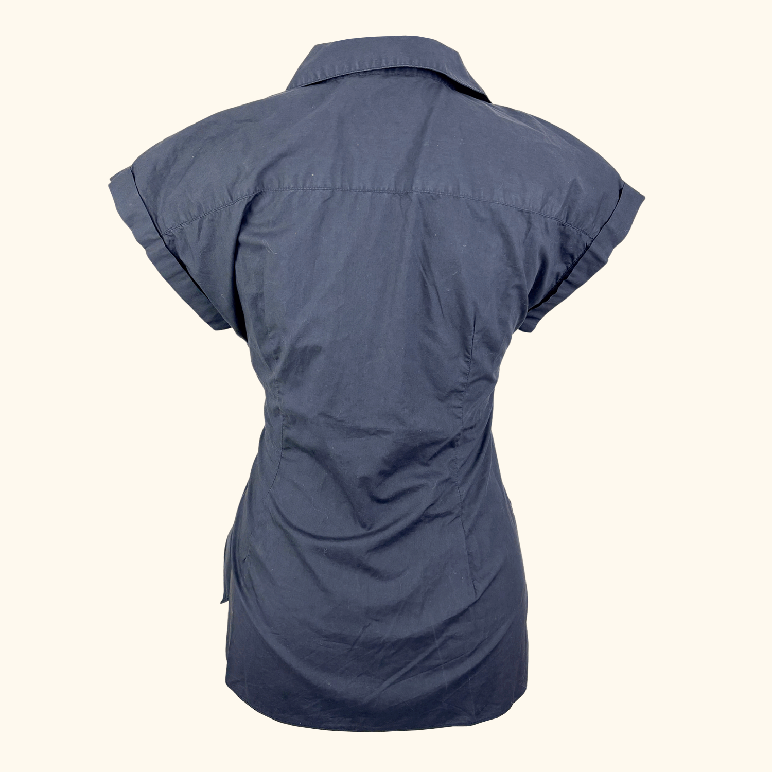 Zara Navy Cotton Short Sleeve Wrap Shirt - Size Medium Zara