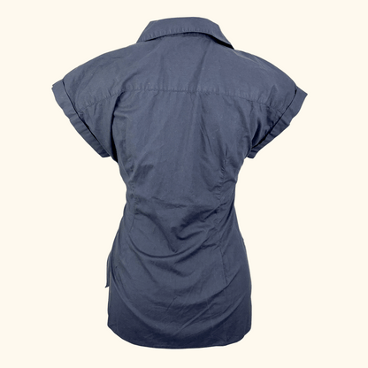 Zara Navy Cotton Short Sleeve Wrap Shirt - Size Medium Zara