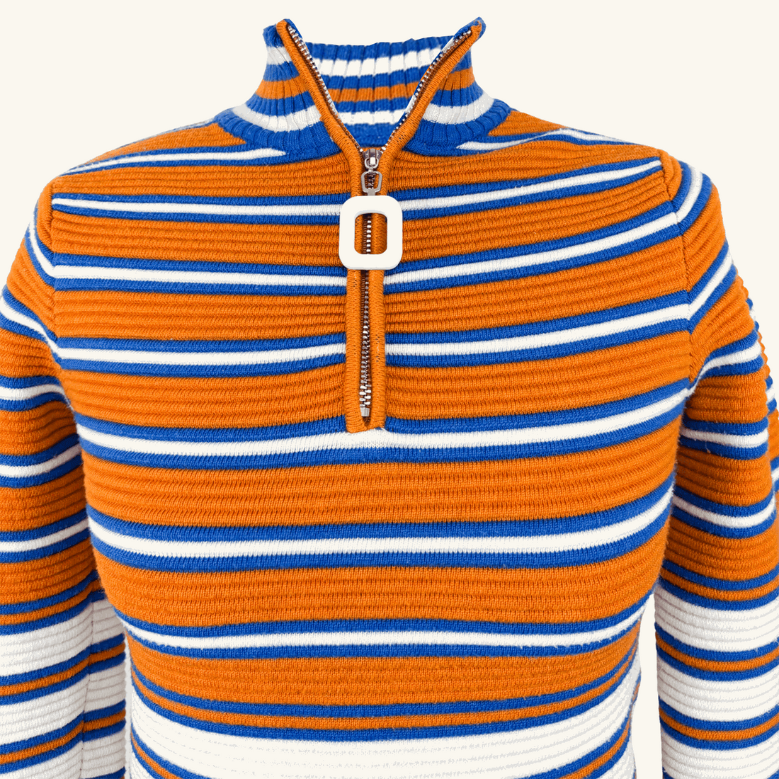 Mango Orange Striped Quarter Zip Jumper - Size XS Mango