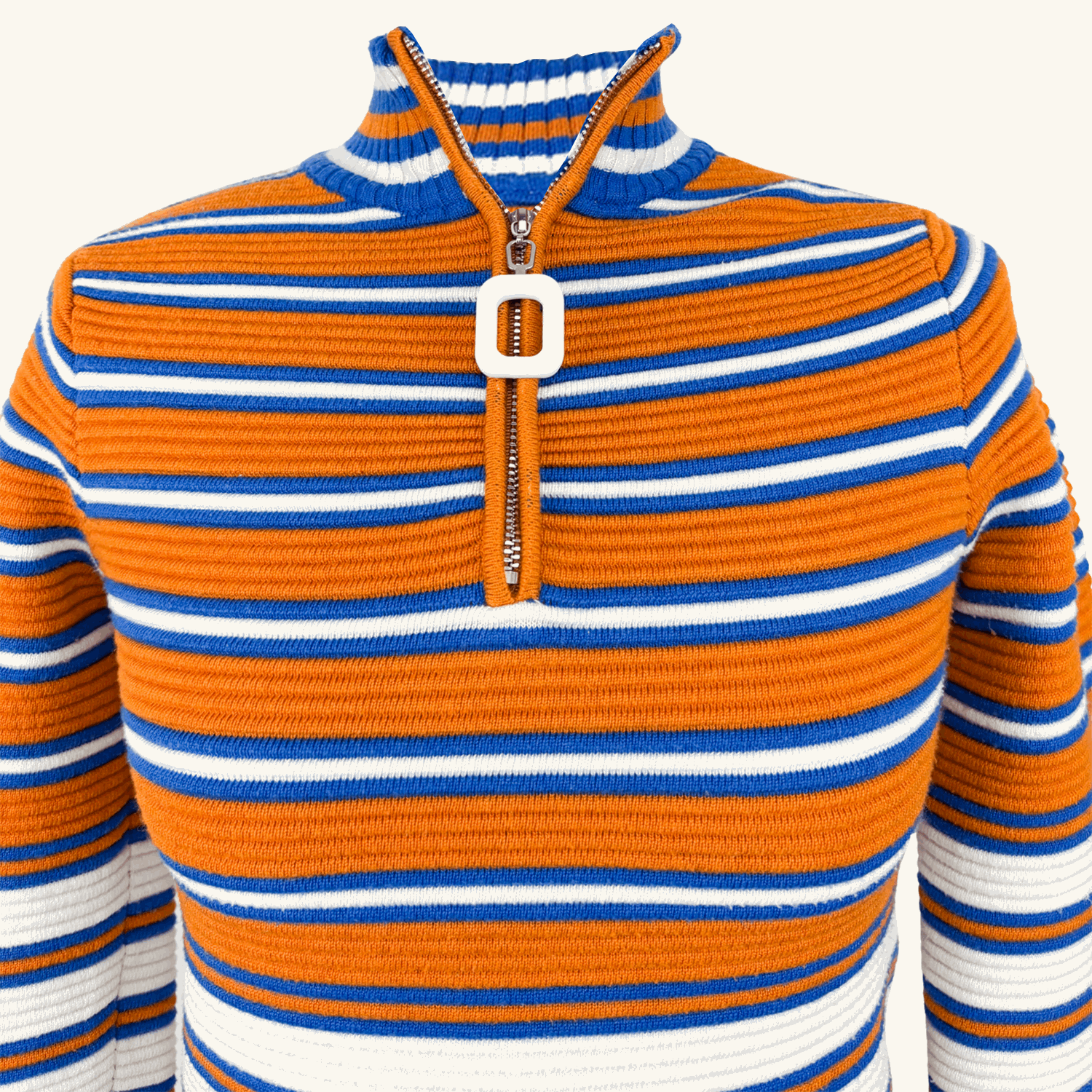 Mango Orange Striped Quarter Zip Jumper - Size XS Mango