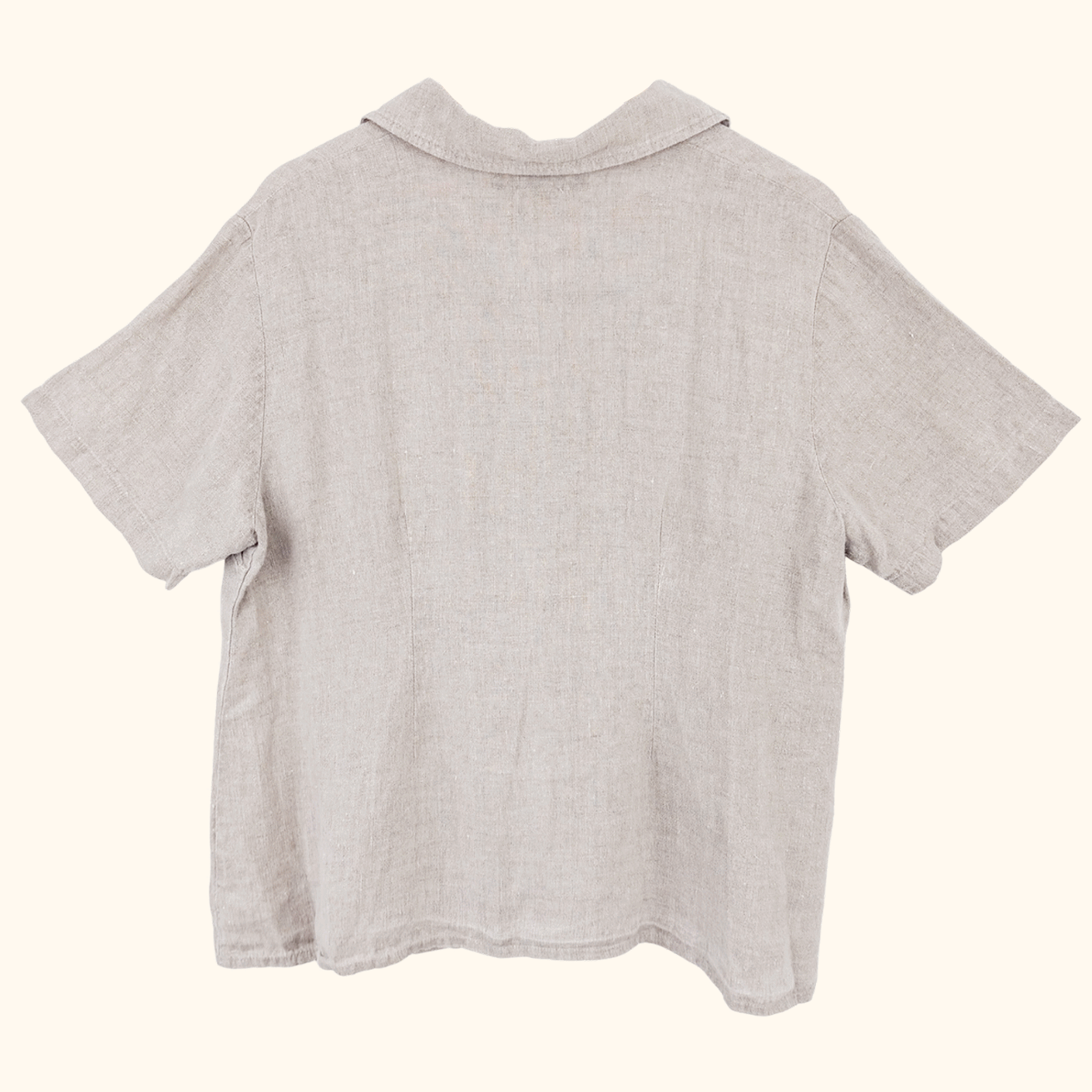Flax 100% Linen Beige Short Sleeve Blouse - Size Medium Flax