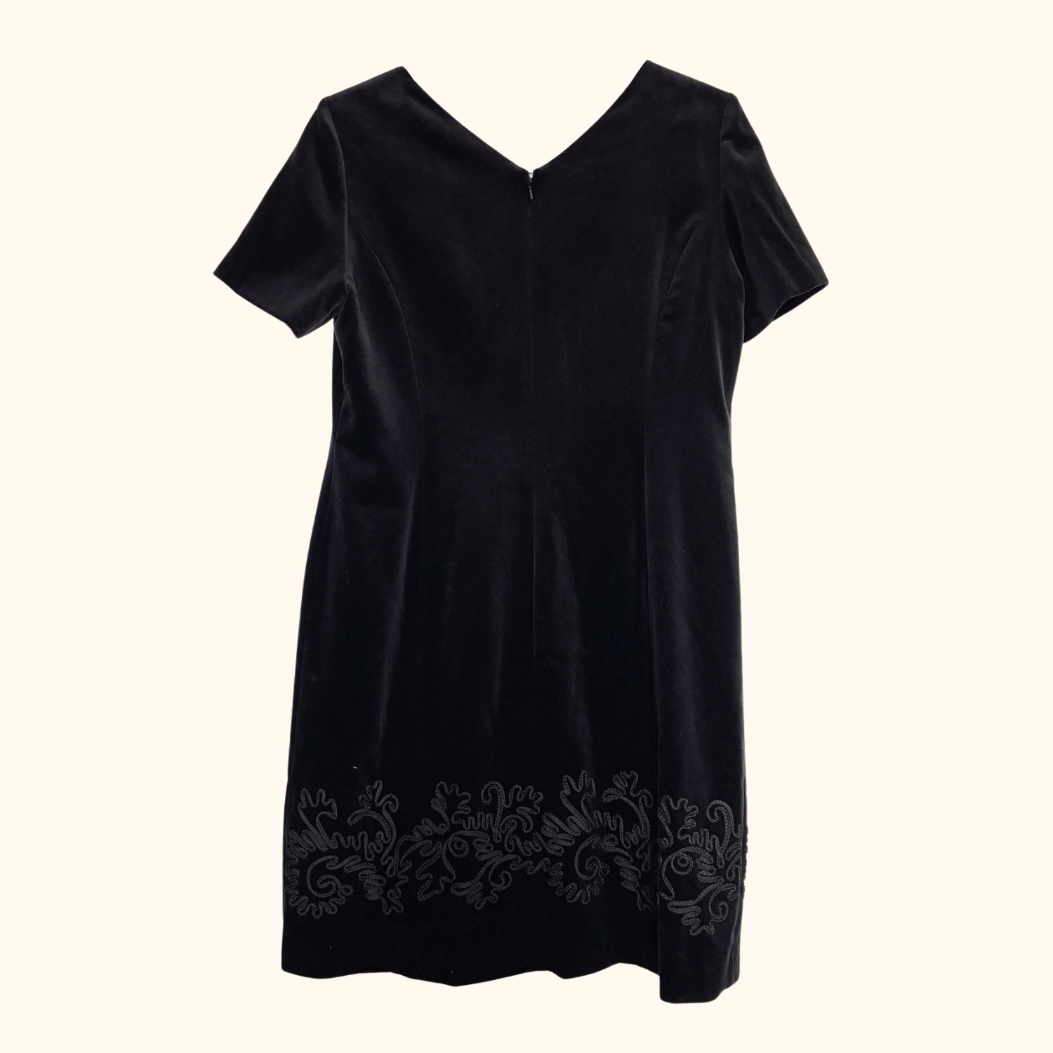 Laura Ashley Black Velvet Embroidered Short Dress - Size 18 Laura Ashley