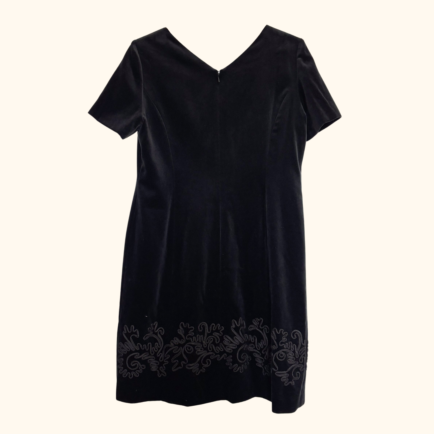 Laura Ashley Black Velvet Embroidered Short Dress - Size 18 Laura Ashley