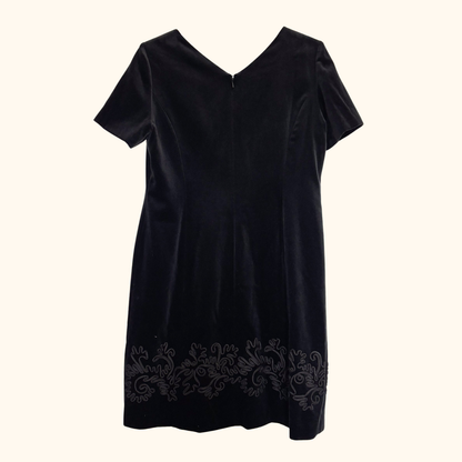 Laura Ashley Black Velvet Embroidered Short Dress - Size 18 Laura Ashley