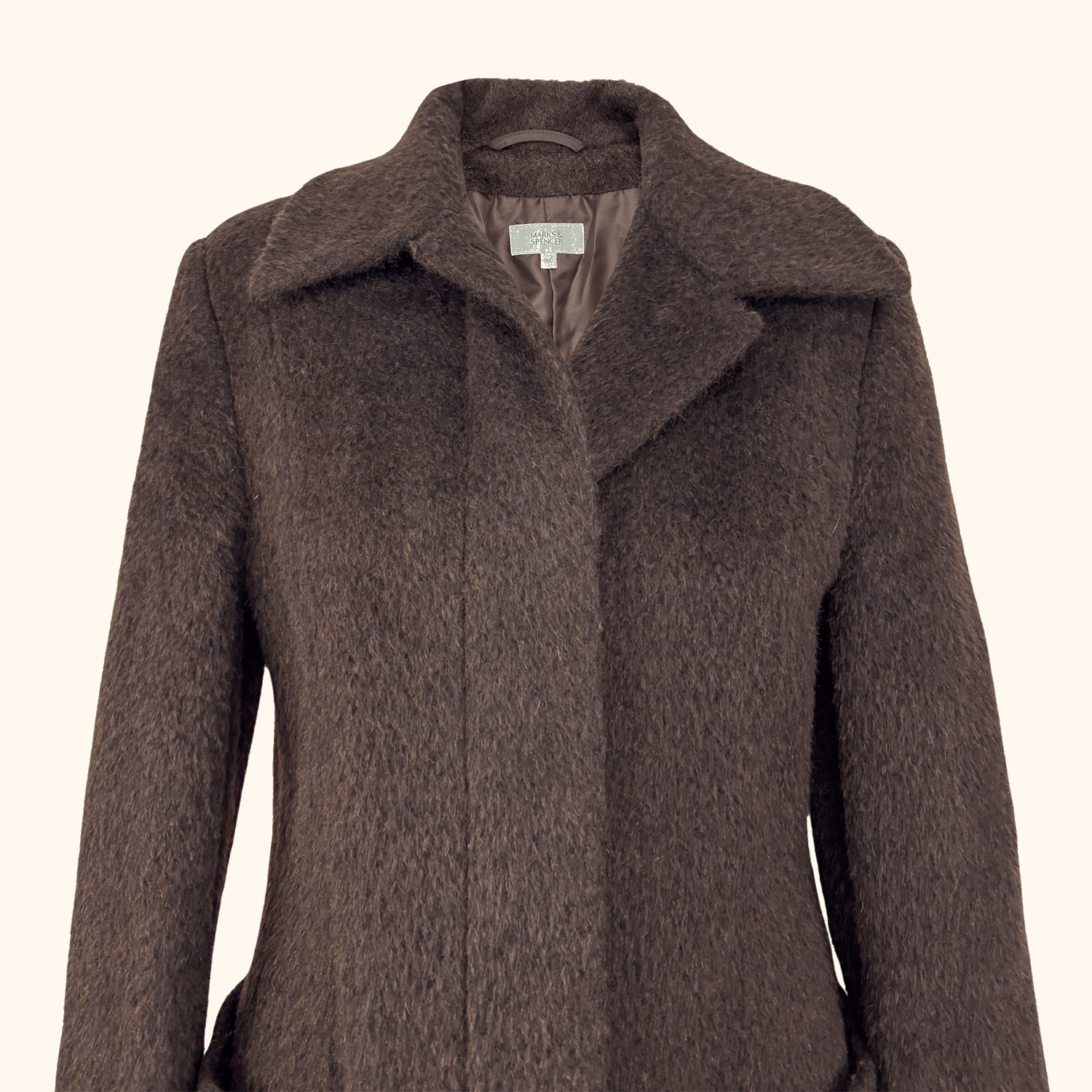 M&amp;S Chocolate Brown Brushed Wool Blend Long Coat - Size 12 M&amp;S