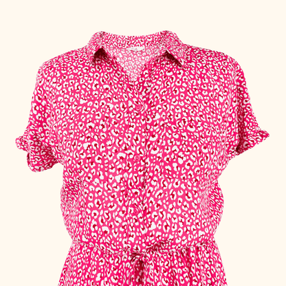 Hush Pink Leopard Print Hattie Shirt Midi Dress - Size 8 Hush