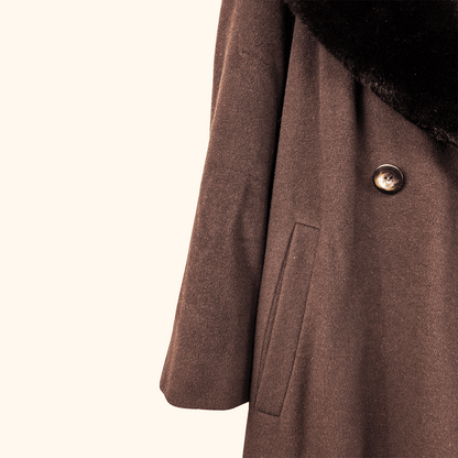 Marks and Spencer St Michael Faux Fur Collar Long Brown Coat - Size 10 St Michael