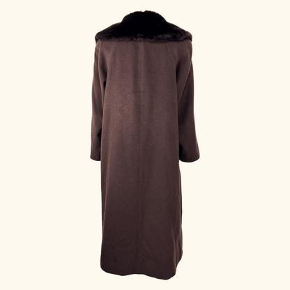 Marks and Spencer St Michael Faux Fur Collar Long Brown Coat - Size 10 St Michael