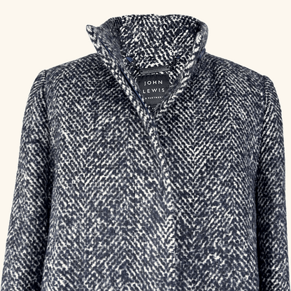 John Lewis Grey Wool Blend Funnel Neck Coat - Size 12 John Lewis