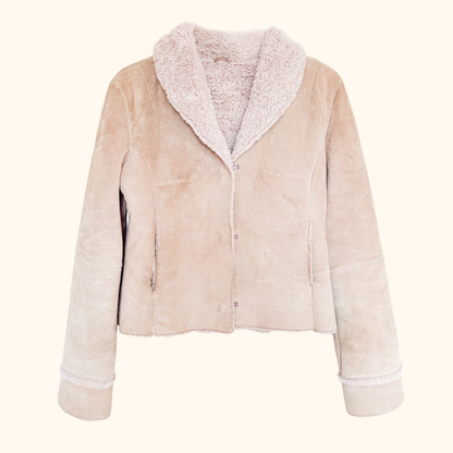 John Rocha Suede Pink Faux Fur Jacket - Size 12 John Rocha