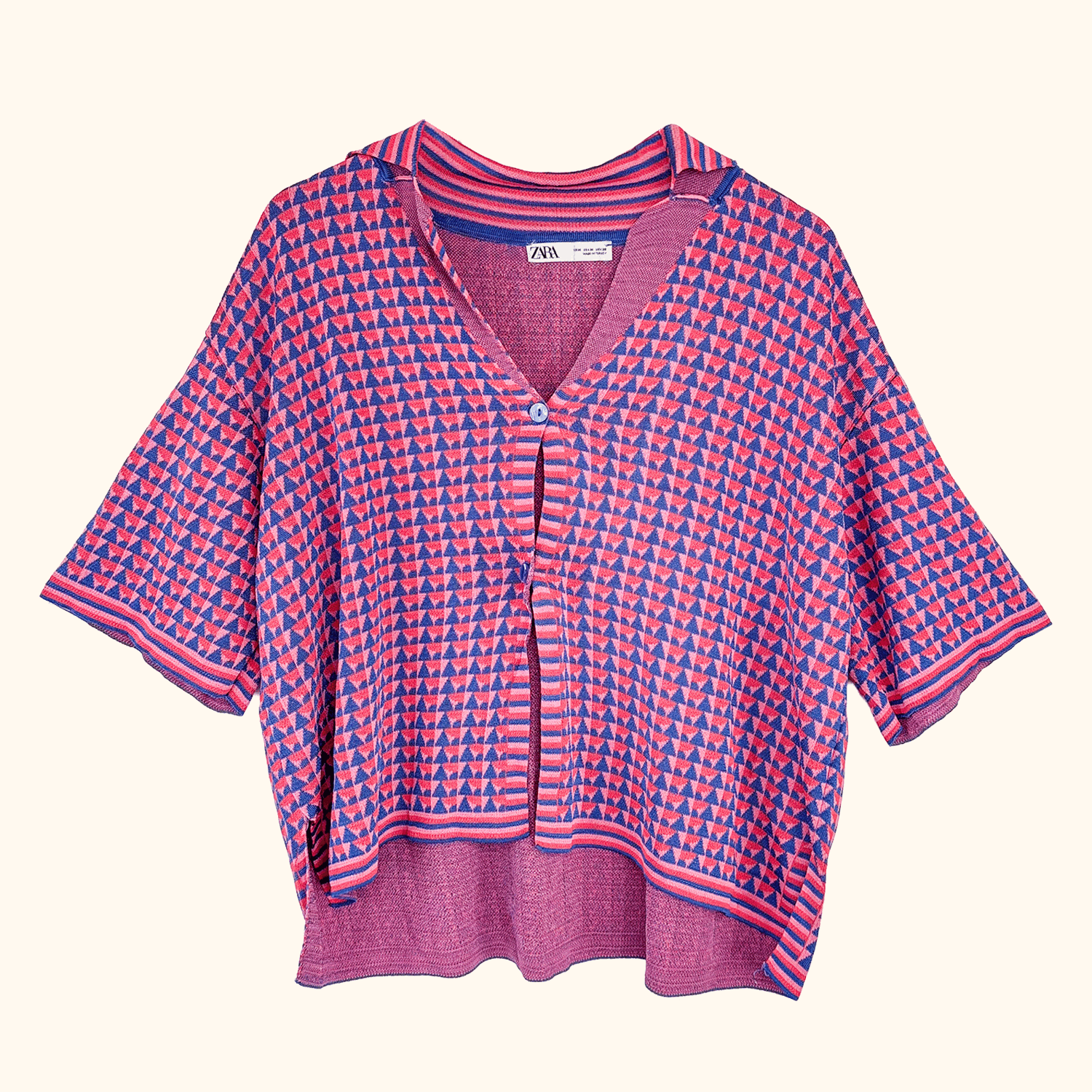 Zara Pink Geometric Short Sleeve Cardigan - Size Medium