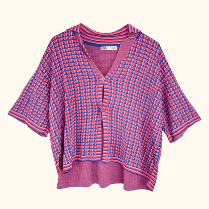 Zara Pink Geometric Short Sleeve Cardigan - Size Medium