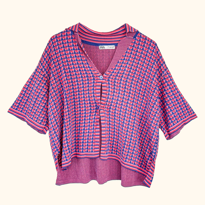 Zara Pink Geometric Short Sleeve Cardigan - Size Medium