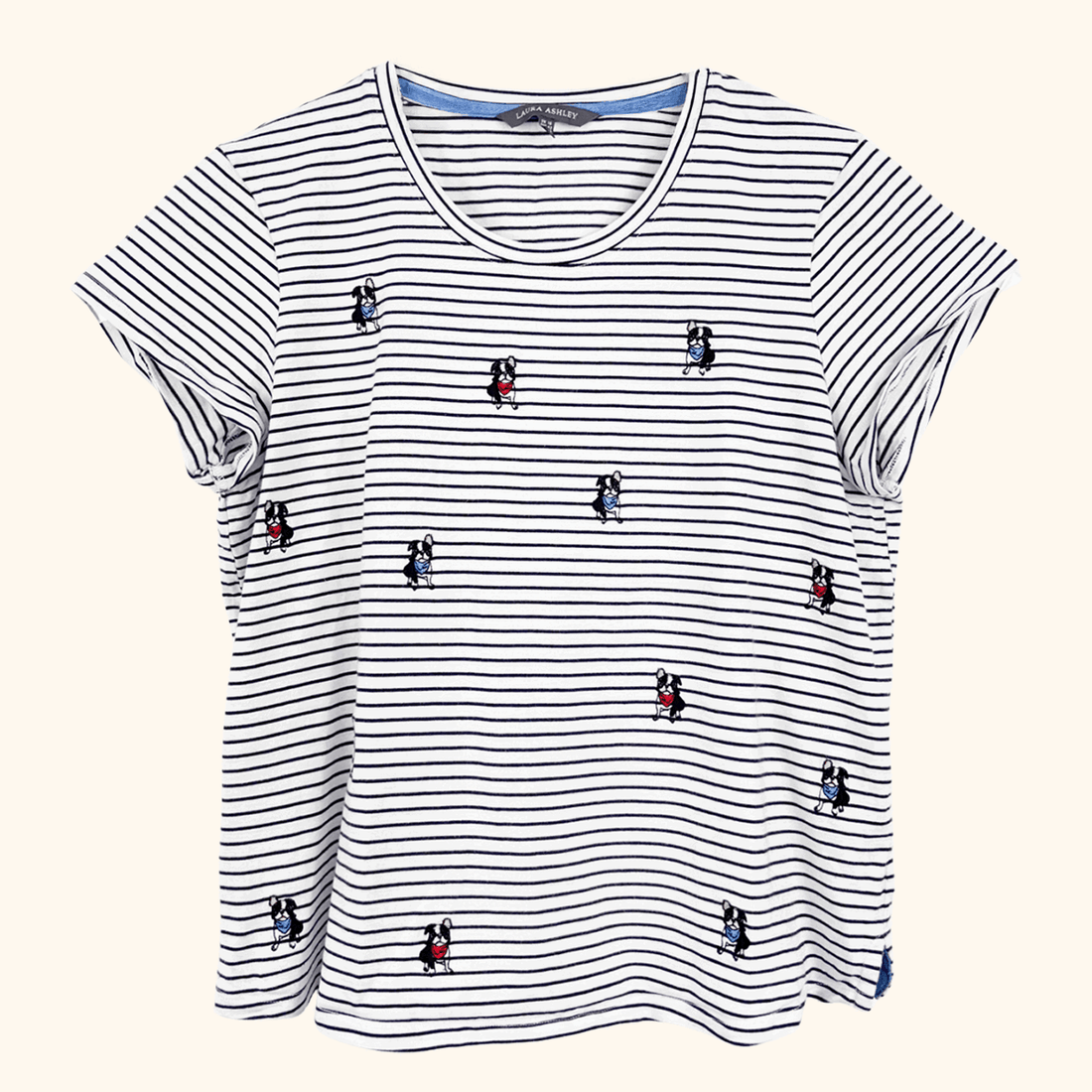 Laura Ashley Striped Embroidered Dog T-Shirt - Size 16 Laura Ashley