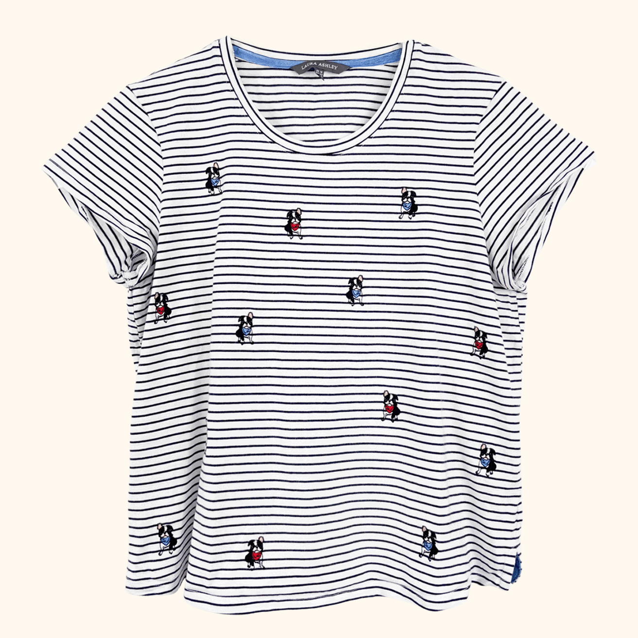 Laura Ashley Striped Embroidered Dog T-Shirt - Size 16 Laura Ashley