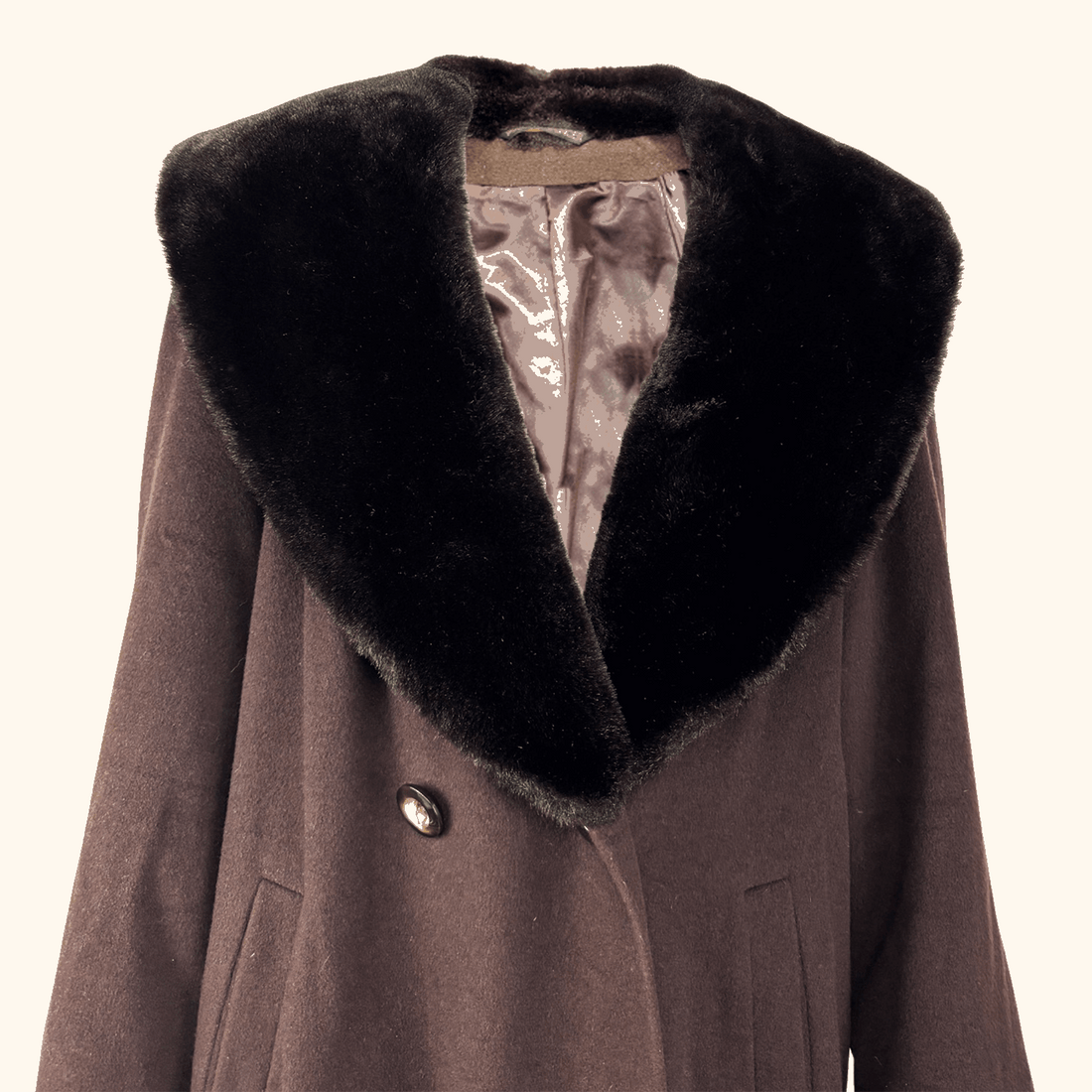 Marks and Spencer St Michael Faux Fur Collar Long Brown Coat - Size 10 St Michael