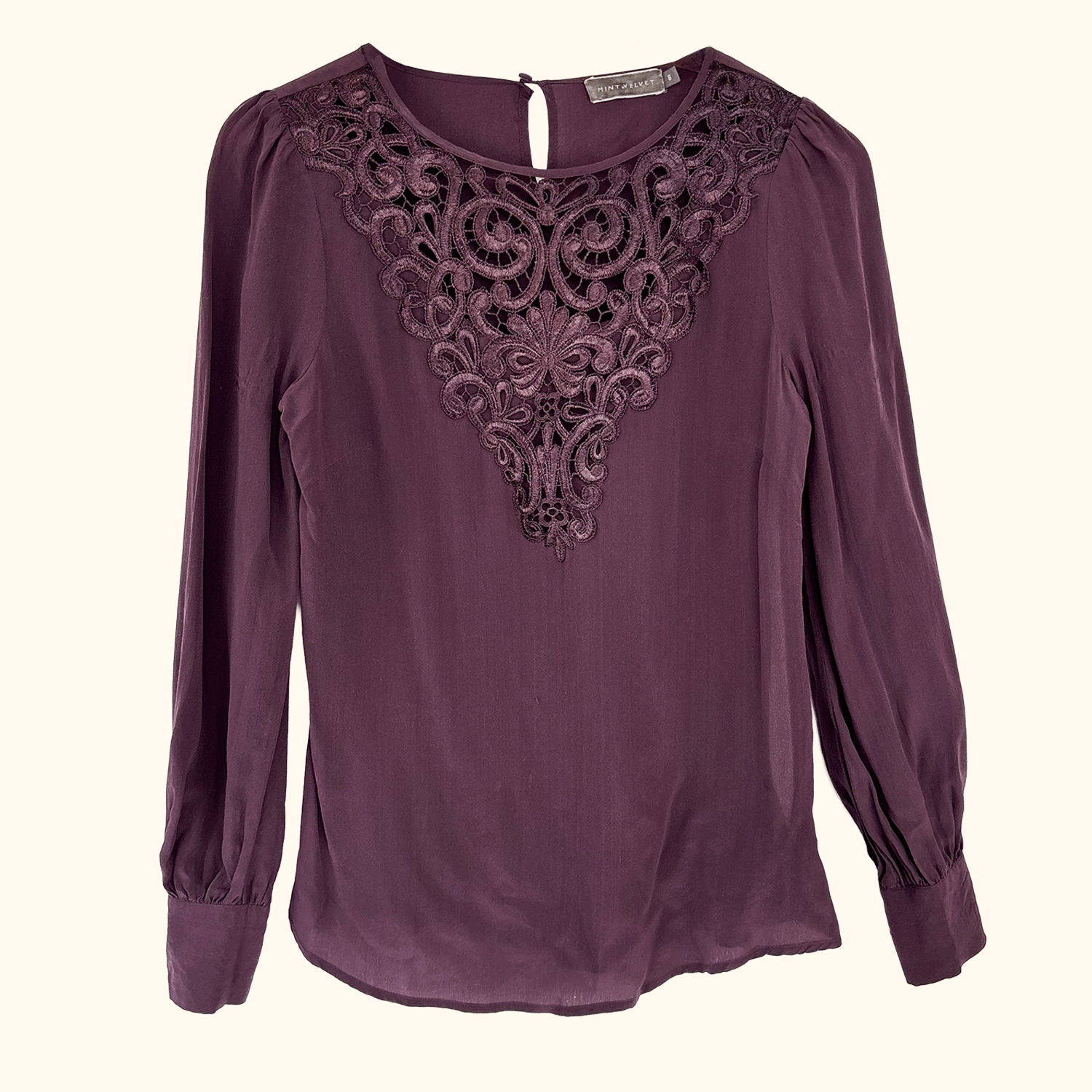 Mint Velvet Purple Silk Long Sleeve Blouse - Size 8