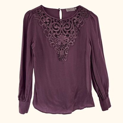 Mint Velvet Purple Silk Long Sleeve Blouse - Size 8