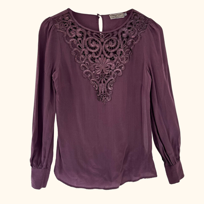 Mint Velvet Purple Silk Long Sleeve Blouse - Size 8